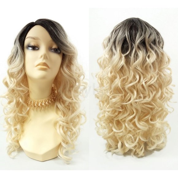 Light blonde heat resistant long curly wig main image 4